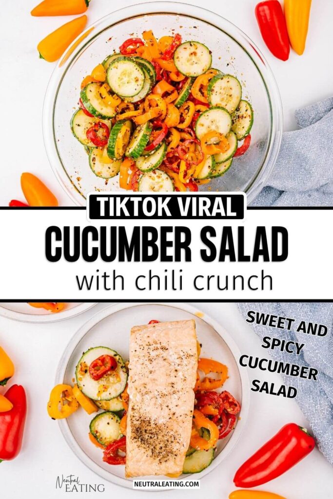 Tiktok Viral Cucumber and Pepper Salad Recipe (An Easy Healhy Salad Recipe with Salmon for Clean Eating)
