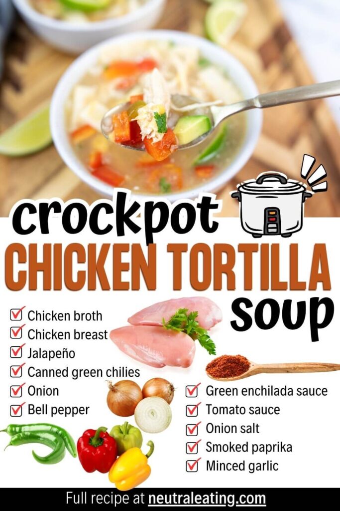 Super Easy Slow Cooker Chicken Tortilla Soup! Healthy Chicken Crockpot Meal.