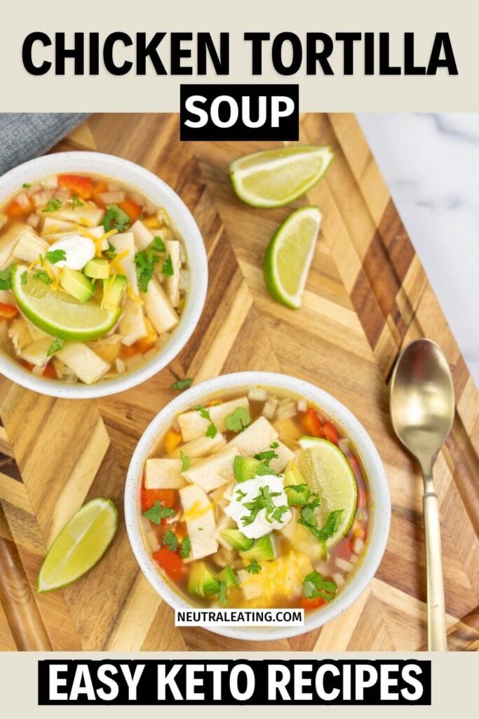 The Best Keto Chicken Tortilla Soup Recipe! Crockpot Dinner Soup Ideas.