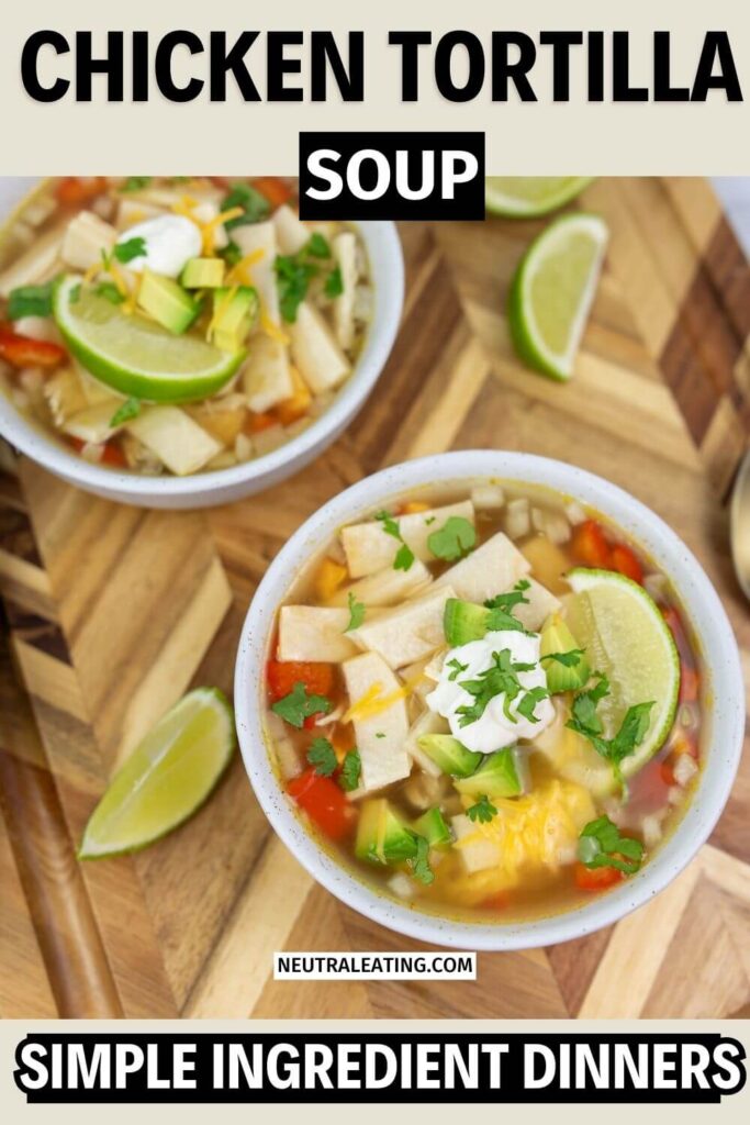 Easy Slow Cooker Chicken Tortilla Soup! Simple Ingredient Soup Dinner Ideas.