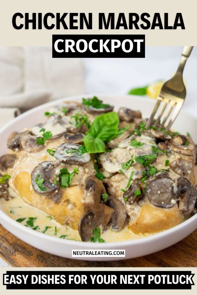 Crockpot Chicken Marsala Recipe for a Crowd! Healthy Chicken Potluck Dish.