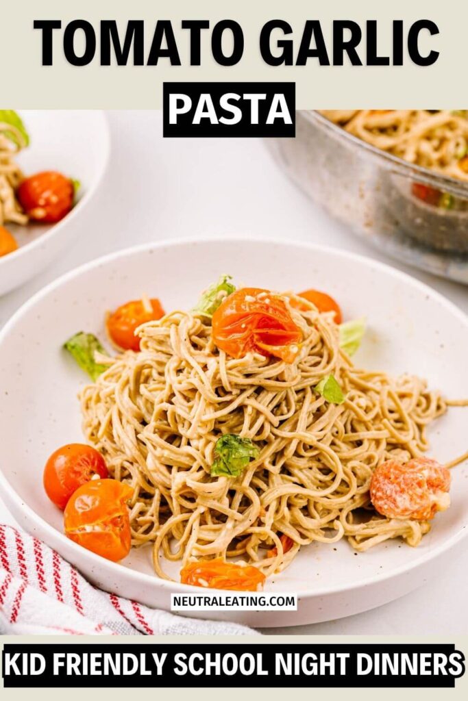 Vegetarian Tomato Garlic Pasta for Kids! Gluten Free Weeknight Recipe.