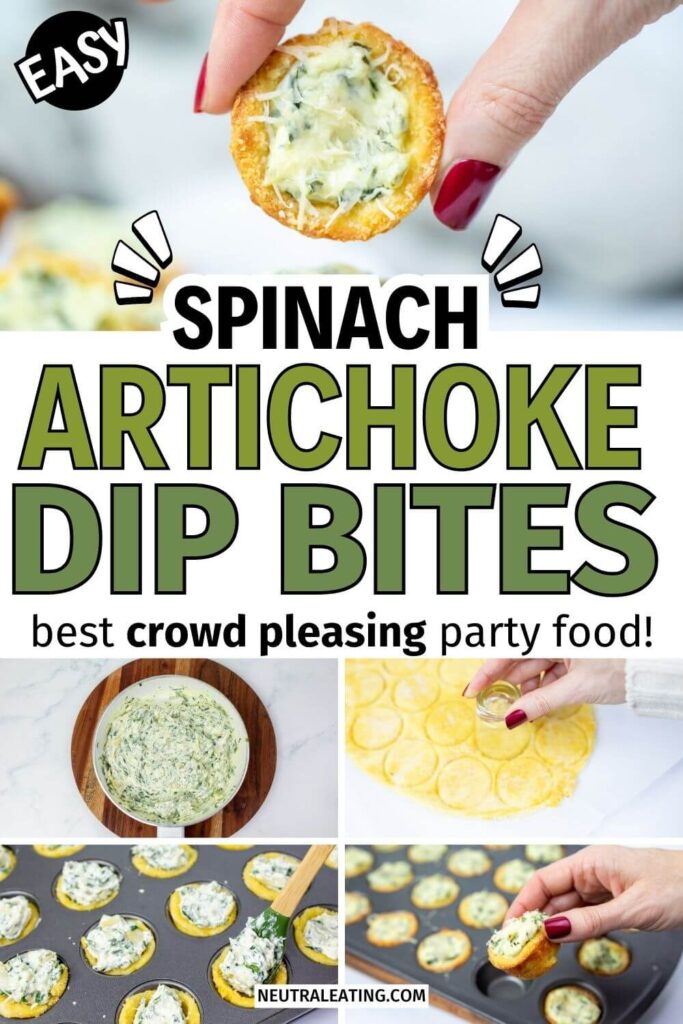 Quick and Easy Spinach Artichoke Dip Bites! Party Food in Cups Ideas.