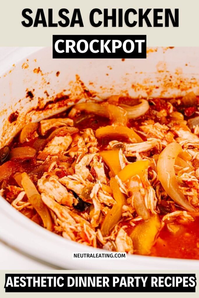 Slow Cooker Salsa Chicken Recipe for a Crowd! Aesthetic Crockpot Chicken Recipe.