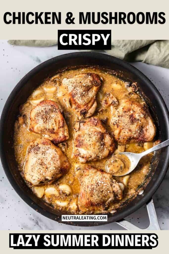 Summer Crispy Chicken With Mushrooms Recipe! Lazy Chicken Thigh Dinner Ideas.