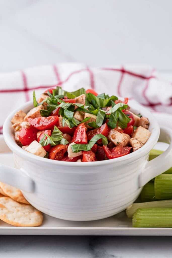 Caprese Dip Recipe: finger food snacks for party, easy healthy side dishes recipes, slumber party aesthetic food